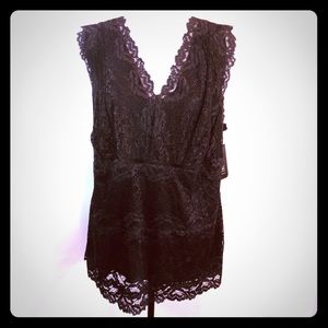 Black lace V neck top by INC